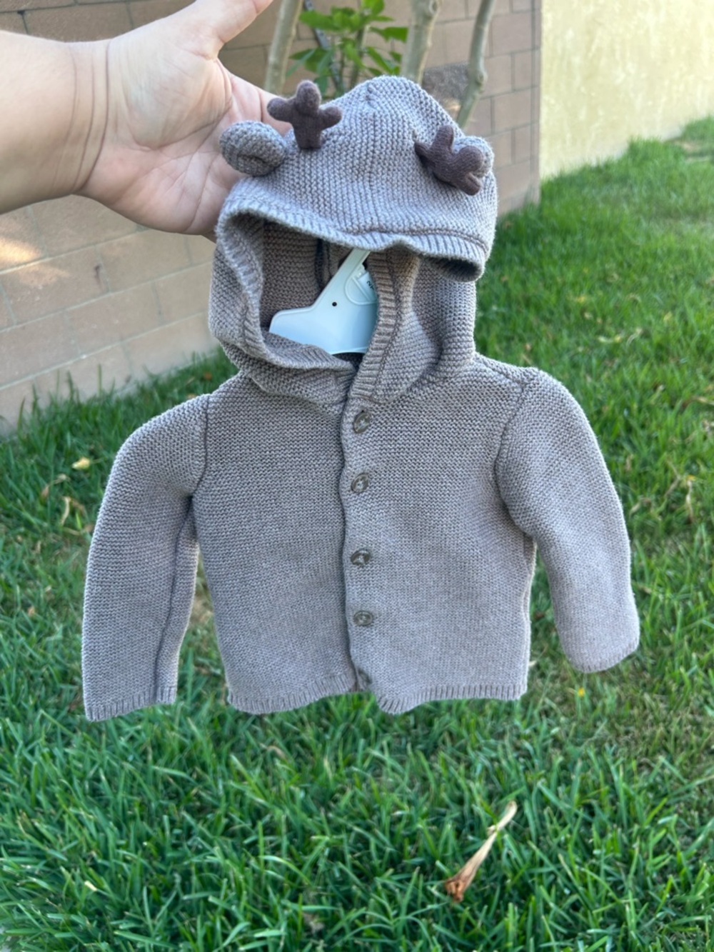 Carter's Brown Knit Hooded Button-Up Sweater with Antler Ears
